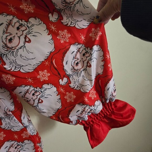 Unique Christmas Santa Balloon Sleeve V Neck Collarless Blouse Size XL - Picture 4 of 6
